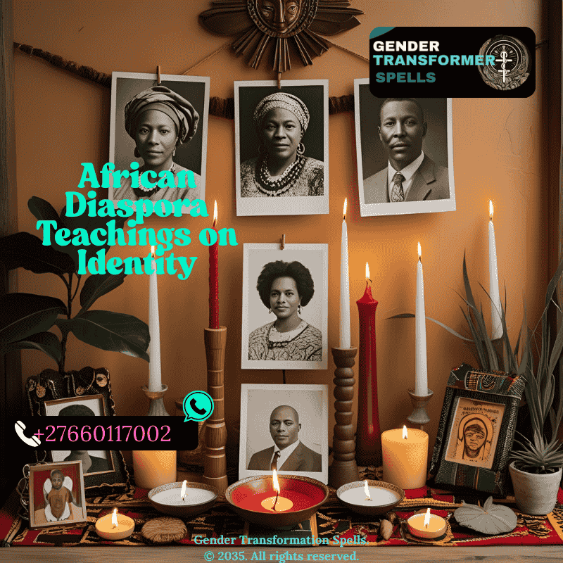 African diaspora altar with ancestral photos, candles, and spiritual symbols representing identity (1)