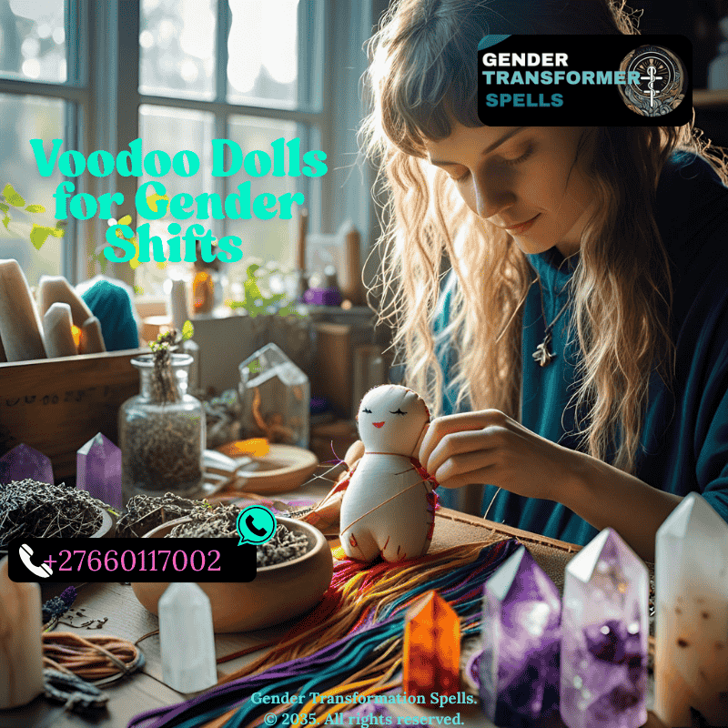 Nonbinary person sewing a ritual doll with sacred items