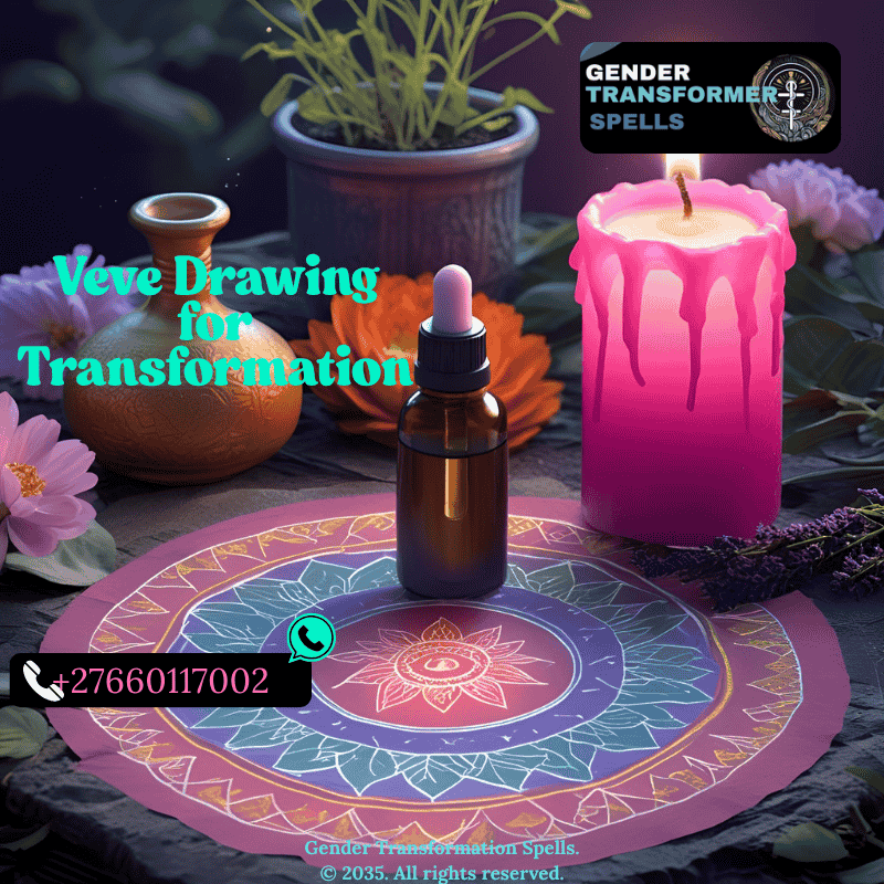 Queer spiritual altar with drawn veve, oil bottle, and pink candle burning (1)