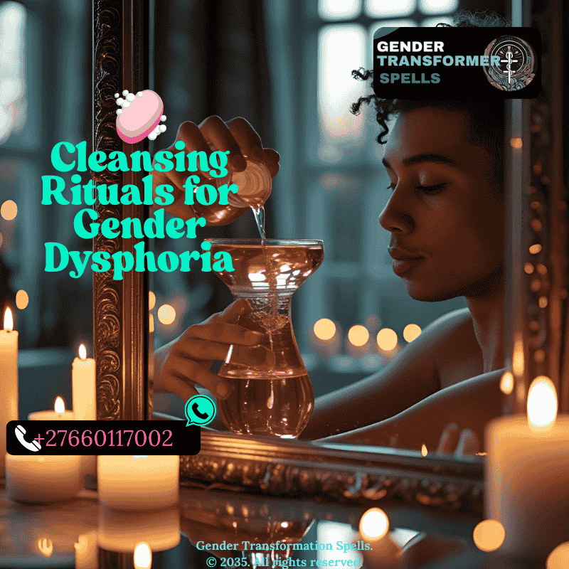 Trans person doing a mirror cleansing ritual with rose water