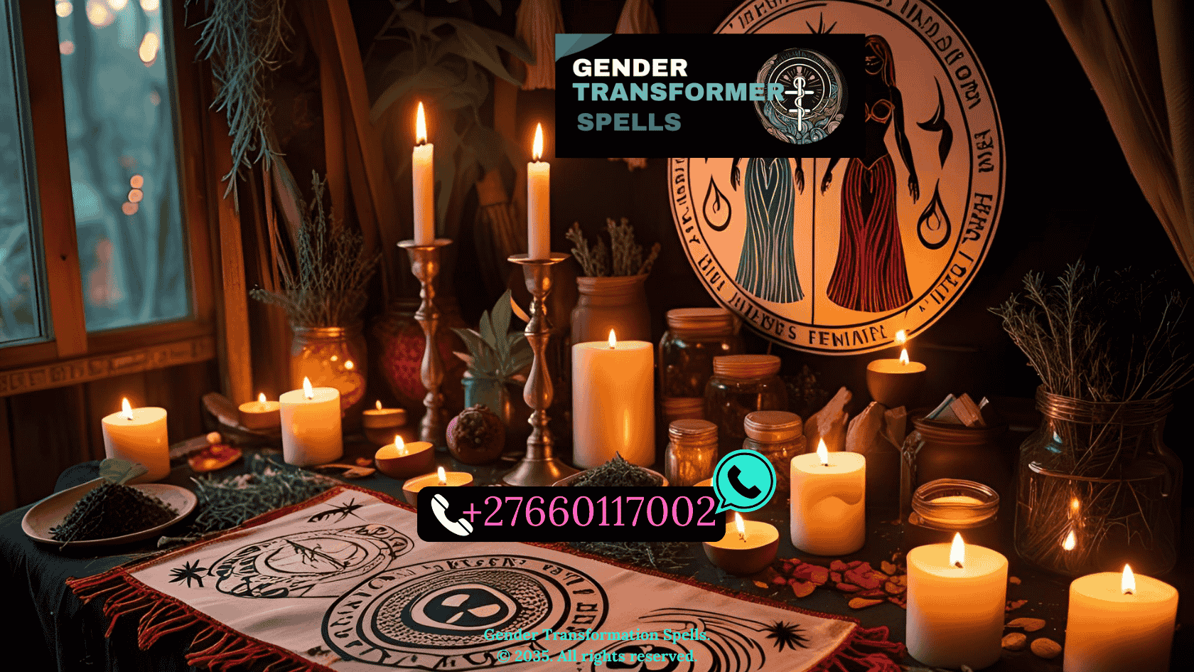 altar with symbols of masculine and feminine spirits in Hoodoo, including candles, herbs, and veves (1)