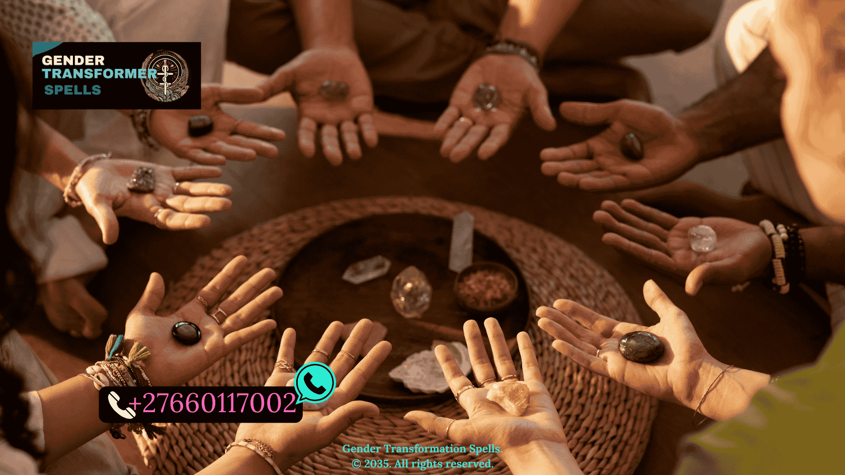 sacred circle ritual for gender transition with candles, crystals, and participants holding hands (1)